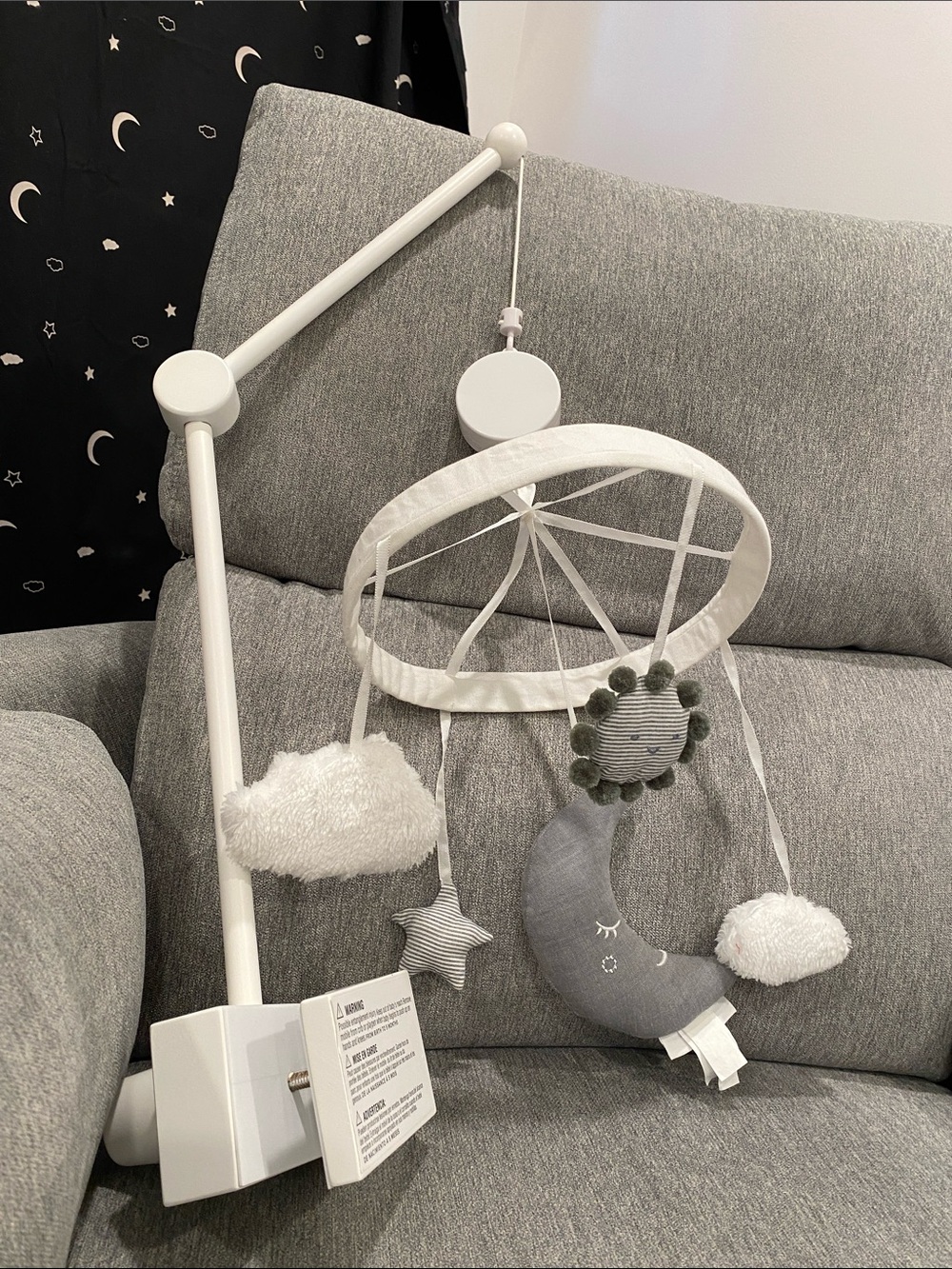 Pottery Barn Kids Gray and White Moon & Cloud Mobile